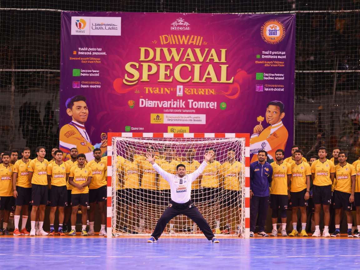 Indian Handball Arena - Diwali celebrations in-game Indian Handball Arena Diwali event with illuminated stadium and festive decorations